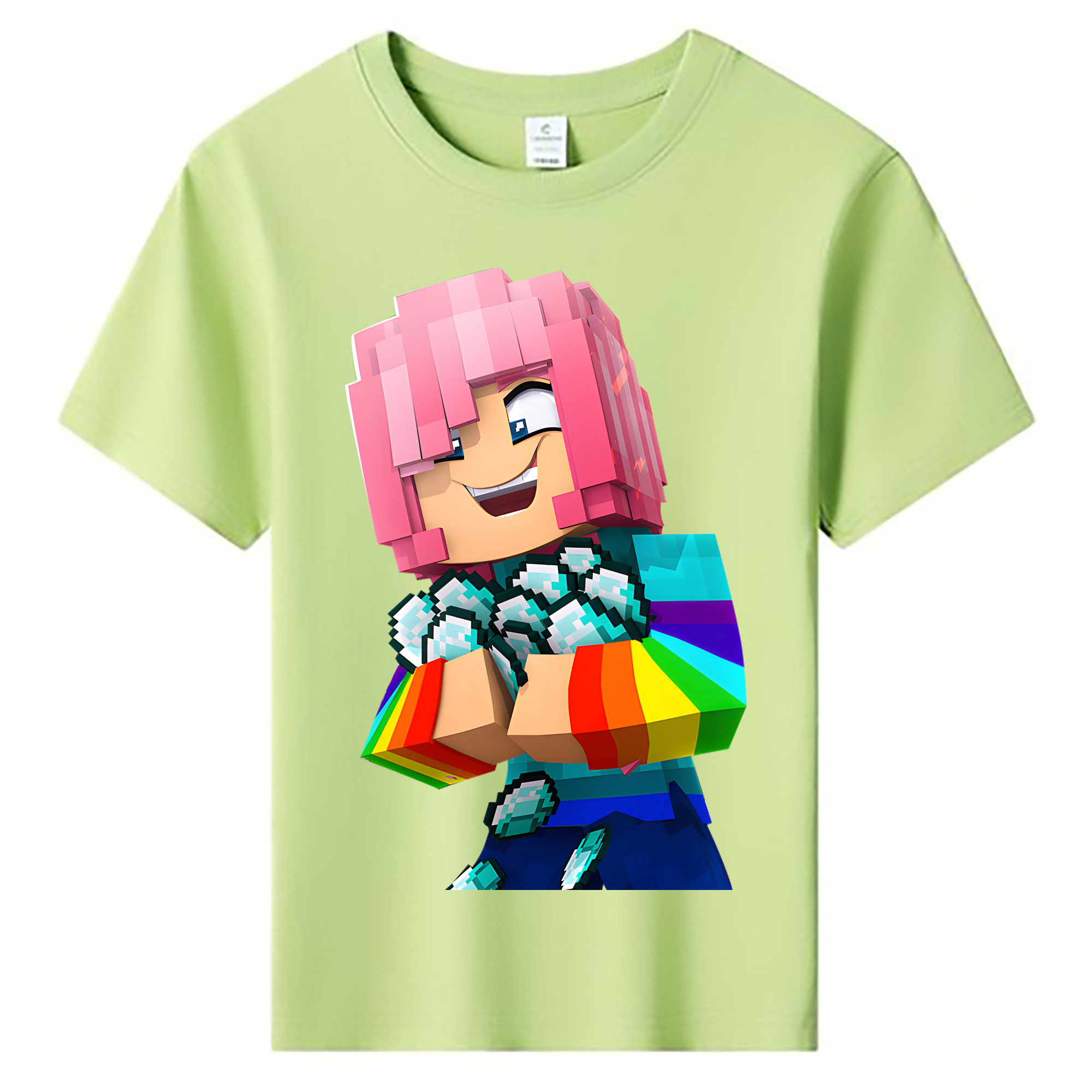 （画像用） マインクラフト ブロックの世界 Minecraft MC Block world 綿100％キッズTシャツ（フロントプリント）
